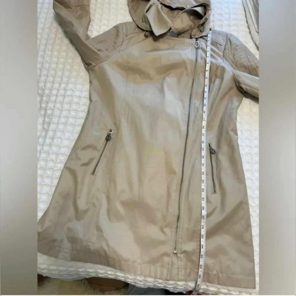 Michael Kors Mk Designer Trench Women's Tan Nude Beige Hooded Coat Jacket Large